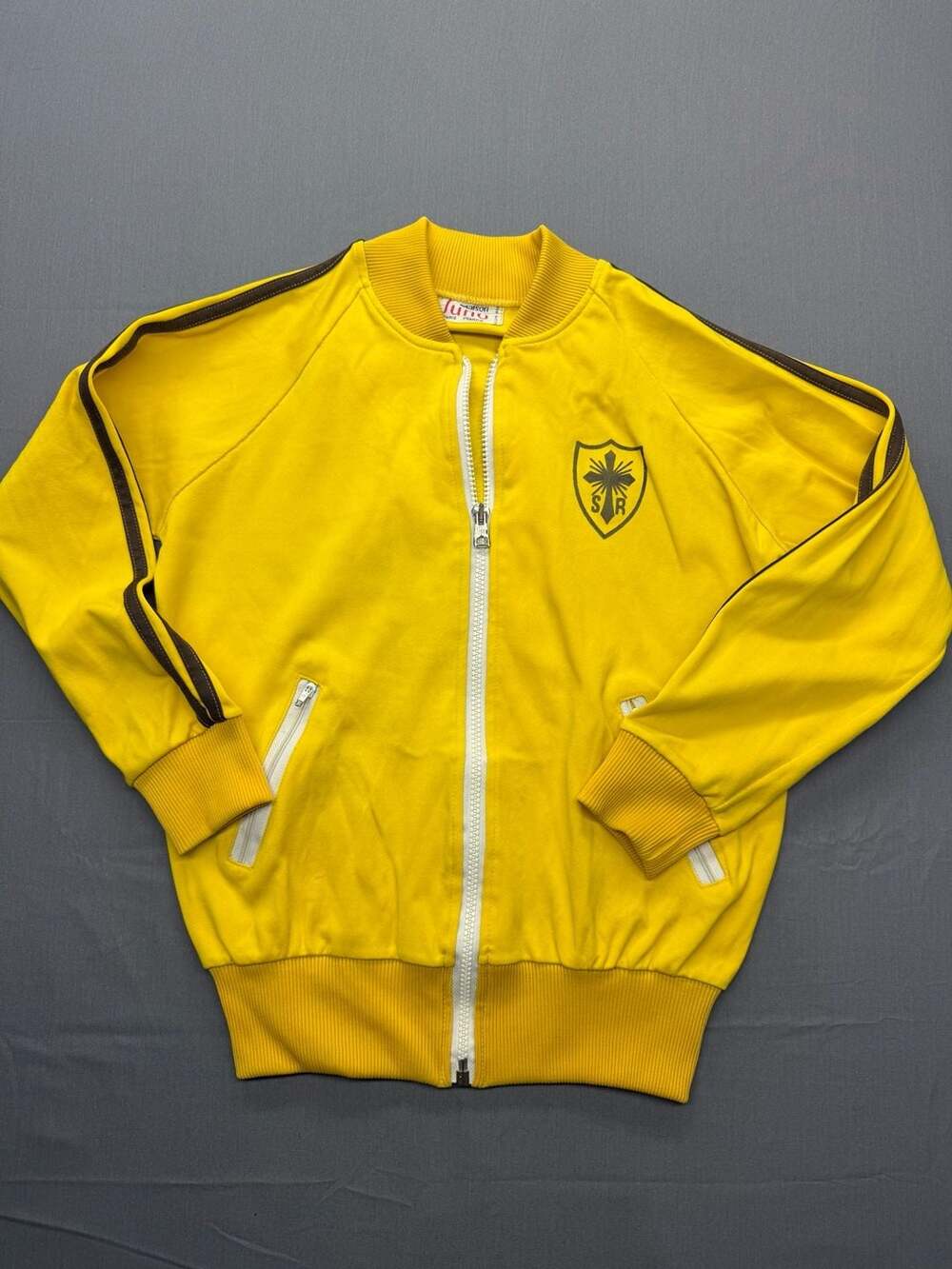 Maison Juno Paris Francia Vintage Yellow Track Jacket with Cross Shield Crest